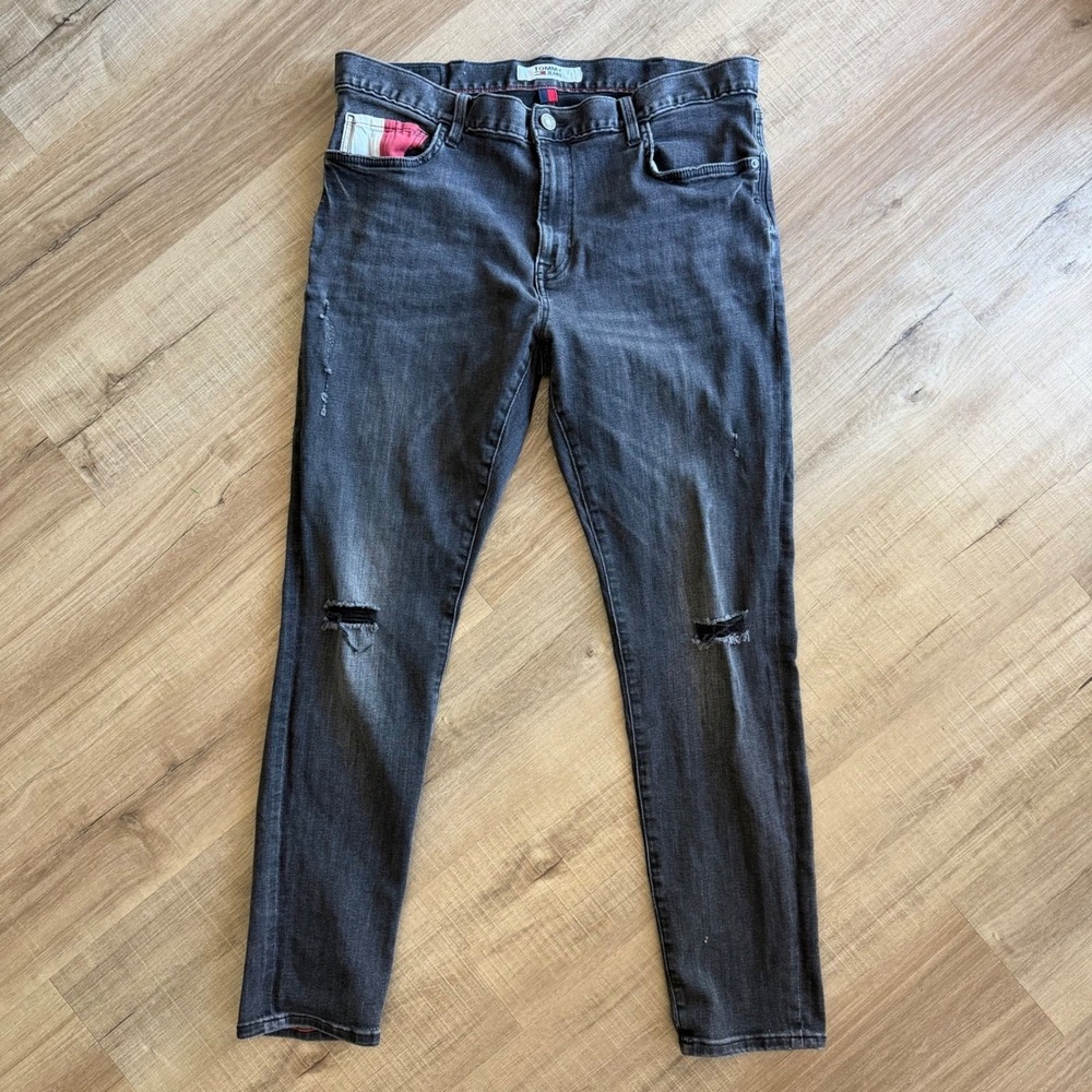 Tommy Jeans Mens Skinny Fit Distressed Washed Black Denim Jeans 38x32 78J3370